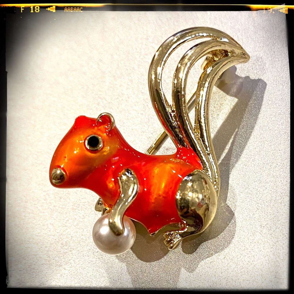 💎 Brooch 🐿  squirrel  Orange with Pearl